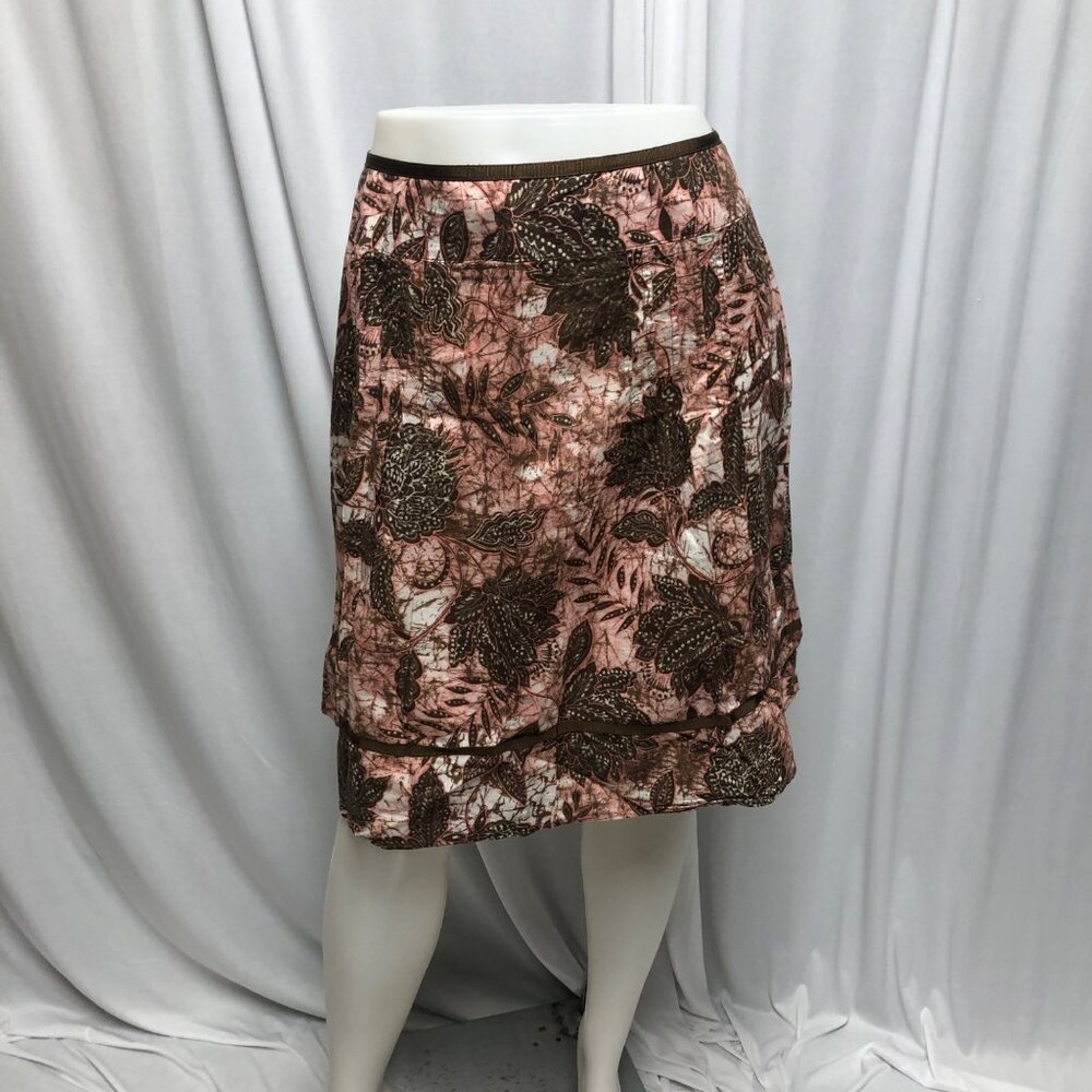 Tribal Skirt Womens Size 12 Brown Pink Cotton A-Line Boho Peasant Travel